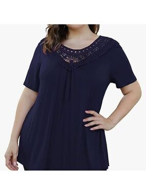 NWT a.Jesdani Women's  Tops Short Sleeve Lace Pleated Size 2XL